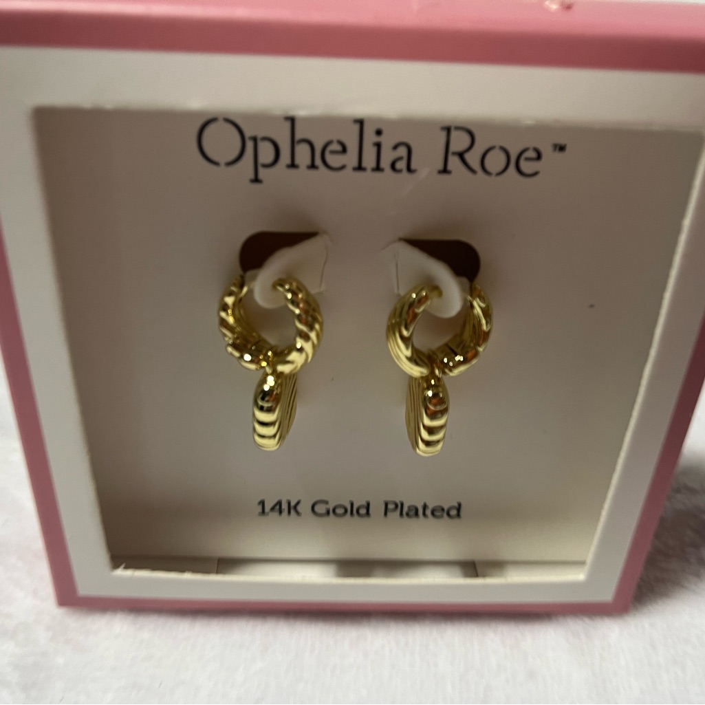 Ophelia Roe 14k Gold Plated Twisted Hoop Earrings Small Chunky Huggie New In Box 30$